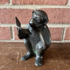 Vintage Monkey Reading Book Brass Figurine Decor 5” Heavy Made in Korea picture