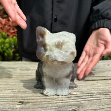 5.3LB 3.7'' Natural Moss Agate Happy Cat Statue Quartz Crystal Carving Healing picture