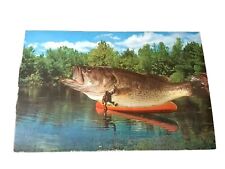 Postcard The Big One Got Away Man in Canoe With Massive Fish picture