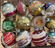 12 Vintage Glass Christmas Ornaments Indent Shiny Brite Striped Unsilvered picture