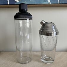 Lot of 2 Vintage MCM Cocktail Shakers Barware Anchor Hocking Glass Mid Century picture