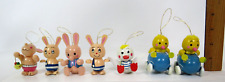 LOT OF 7 VTG 1960s 70s EASTER ORNAMENTS BUNNIES CHICKS HAND PAINTED WOOD picture