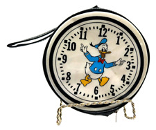 Vtg Donald Duck Head Walt Disney Clock Coin Purse Wallet Hand Bag White picture