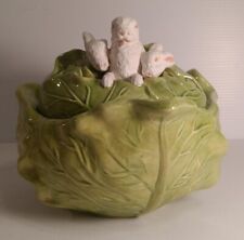 Vintage Holland Mold Ceramic Cabbage Rabbit Pottery Serving Bowl picture