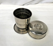 Antique Metal Collapsible Drinking Cup With Lid Travel Medallion Vintage picture