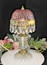 VTG Michelotti style Boudoir LAMP Cranberry /Pink  glass shade & clear Prisms picture