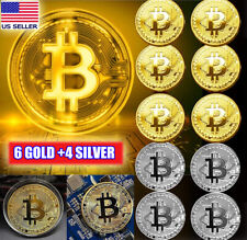 10 Pcs Gold & Silver Bitcoin Coins Commemorative Collectors Gold Plated Bit Coin picture