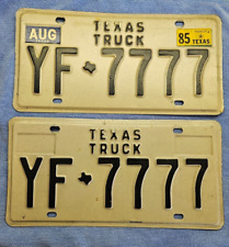 Pair of Old Texas Truck License Plates - Texas separator YF*7777   August 1985 picture