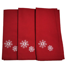 Christmas 3 Pc Red Crimson Cloth Napkins Embroidered Snowflakes Size  19x19 picture