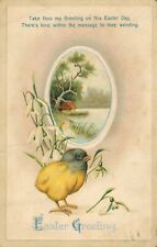 Easter Postcard~Antique~Baby Chick~Pastoral Scene~White Lilies~Poem~1911 picture