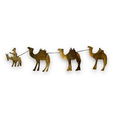 RARE Olive Wood Bethlehem Hand Carved Camel Train Donkey Nativity, Christmas VTG picture