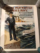 Vintage Military Recruiting Poster Young Men Wanted For US Navy 16x20 picture