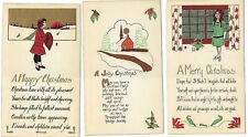 3 Vintage Christmas Postcards With Cute Poems Unused c1912 picture