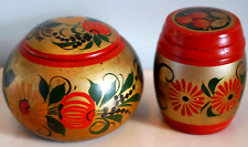 Vintage Set of 2 RUSSIAN KHOKHLOMA LACQUER Trinket Boxes HAND PAINTED With Lids picture