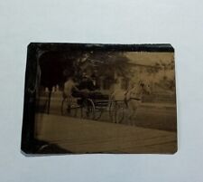 Vintage Antique Black & White Tintype Photograph Man & Woman with Horse & Buggy picture