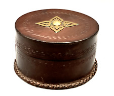 Round Hand Crafted Leather Trinket Box from Poland picture