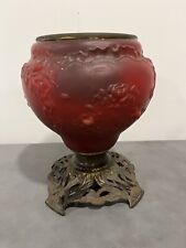 Antique Victorian Floral  Leaf Dark Ruby Red Satin Glass GWTW Oil Lamp Base picture