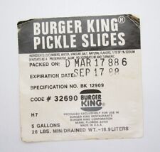 1988 Vintage Burger King Pickle Slices 5 Gallon Paper Lapel  picture
