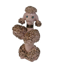 Vintage 1950's Pink Porcelain Spaghetti Poodle Blue Jeweled Eyes Figurine picture