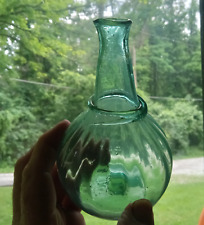 CRUDE EARLY 1800s FREE BLOWN GLOBULAR BOTTLE DRIPPY APPLIED NECK RING PONTILED picture