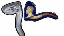 Antique Meerschaum Pipe & Case, African Black Young Man Amber Stem 4.5” picture