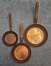 Vintage Hand Hammered Copper Pan Patina Set of 3, Wood Handles 7