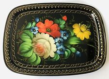 Vintage Zhostovo Signed & Stamped 12.5”x 9.5”  Russian Hand-painted Floral Tray picture