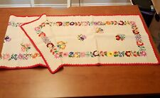 Gorgeous Vtg Hungarian Kalocsa Floral Embroidered Natural Linen Runner 56x18 NEW picture