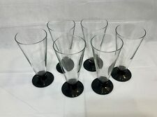 Vintage Set Of 6 Made In France 7” T Black Footed Pilsner Beer Glasses Barware picture
