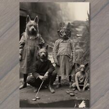 POSTCARD Weird Creepy Vintage Vibe Dog People Unreal Halloween Unusual 👻 V picture