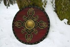 Viking Wooden Round Shield Authentic Battle Worn Norse Valhalla Helm Of Awe Prop picture