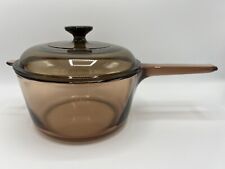 Vintage Corning Vision Ware Pyrex 2.5 L Amber Glass Pot Sauce Pan with Lid USA picture