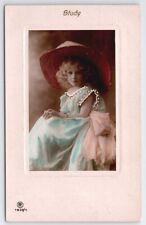 RPPC Darling Young Girl Large Hat  Hand Painted Tinted Studio Photo Postcard Y25 picture