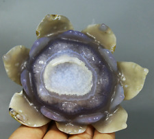 Beautiful   Natural Geode Agate Carved Lotus Crystal Carving Collectibles picture