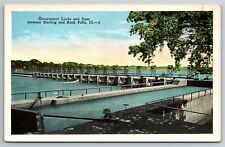 Vintage Postcard IL Rock Falls Locks Dam Sterling White Border ~9297 picture