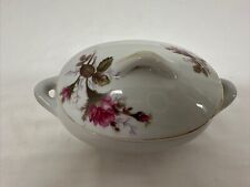 Vintage Hand Painted Sugar Bowl With Lid Pink Roses And Gold Accents Japan picture