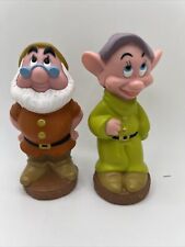 Set of 2 Vtg DISNEY Snow White 7  Dwarf DOPEY Doc Rubber Bath Toys Figurine  picture