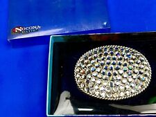 Rhinestone covered western silver color cowgirls oval NOS Nocona belt buckle picture