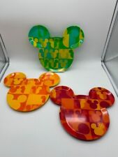 Set of 3 Disney Store Mickey Shaped Melamine Plates Yellow Green & Blue 12