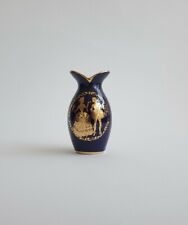 Vintage Miniature Porcelain Vase Cobalt Blue  24K Gold Rare Collectible  picture