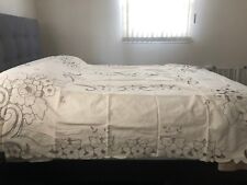 Vintage Embroidered Cut Out Crochet Tablecloth  Bed Cover  Ivory  Beige 72