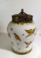 Porcelain Urn Heavy Bronze Lid Tozai Home w/Birds, Bees & Dragonflies Hand Done picture