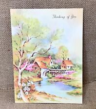 Ephemera Vintage Quality Crest Greeting Card Thatched Cottages By Stream picture