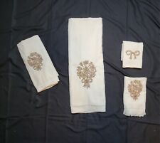 Set Of 4 Vintage Utica Towels Bath Hand Guest Washcloth Beige Embroidered picture