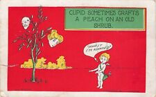 Postcard ~ Valentine Fantasy, Cupid Grafting a Young Girl & Old Man on Shrub picture