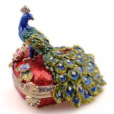 Peacock Trinket Jewelry Box Animal Figurine Faberge Vintage Decoration picture