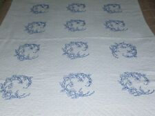 Beautiful Antique Victorian Quilt Hand Embroidered Blue Work Quilt Flowers picture