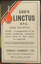 Very Rare Antique Vintage Gee's Linctus Label, Opium and Alcohol, 1910s - 1920s picture
