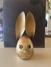 Vintage Napier Brushed Goldtone Bunny Rabbit Coin Bank Gold Glass Eyes picture