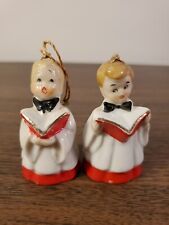 Vintage Pair Of Singing Choir Boys Christmas Bells Porcelain Altar Boys Japan picture